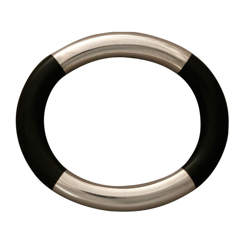 GEORG JENSEN Sterling Silver Bangle, No. 33A With Ebony