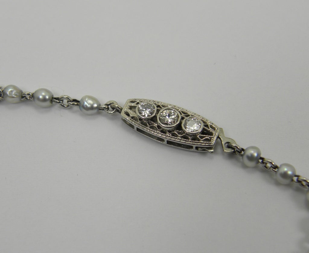 Victorian Platinum, Pearl and Diamond Necklace For Sale at 1stDibs