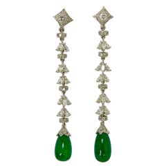 White Gold Diamonds and Fine Colombian Emerald Drop Earrings