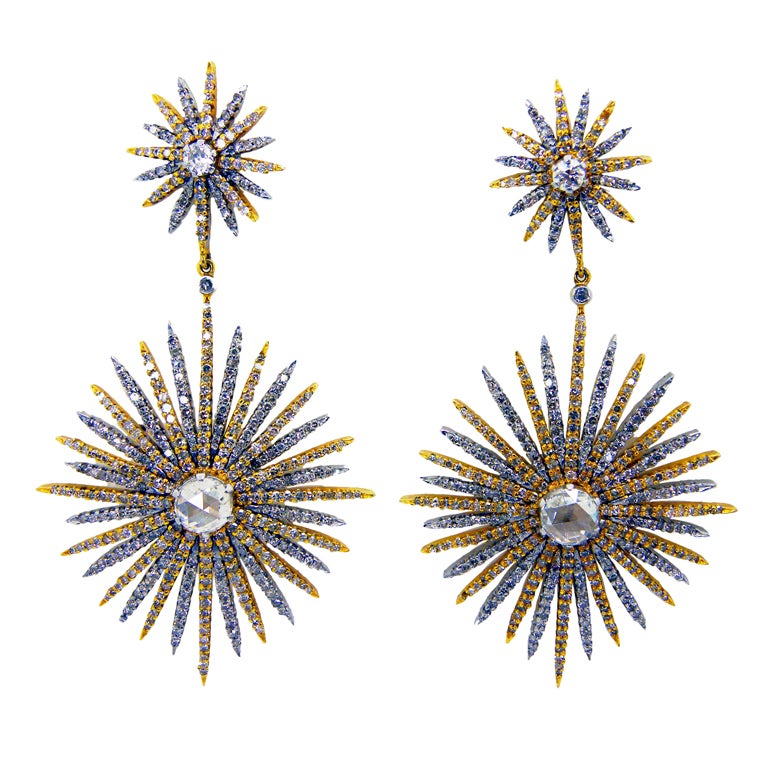 Two-Toned Starburst Diamond Drop Earrings