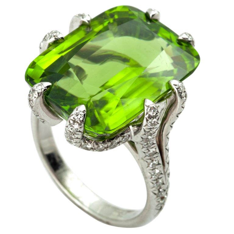 Peridot and Diamond Ring For Sale