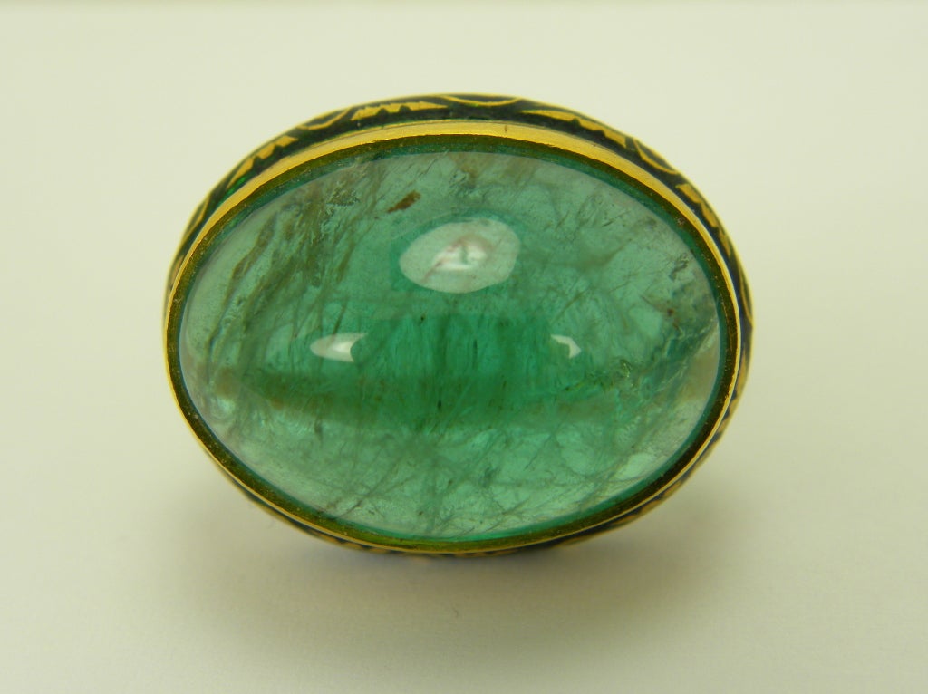 Maharaja Enamel Cabochon Emerald Ring