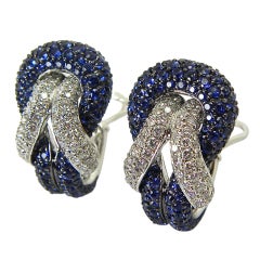 French knot design diamond and sapphire earrings.