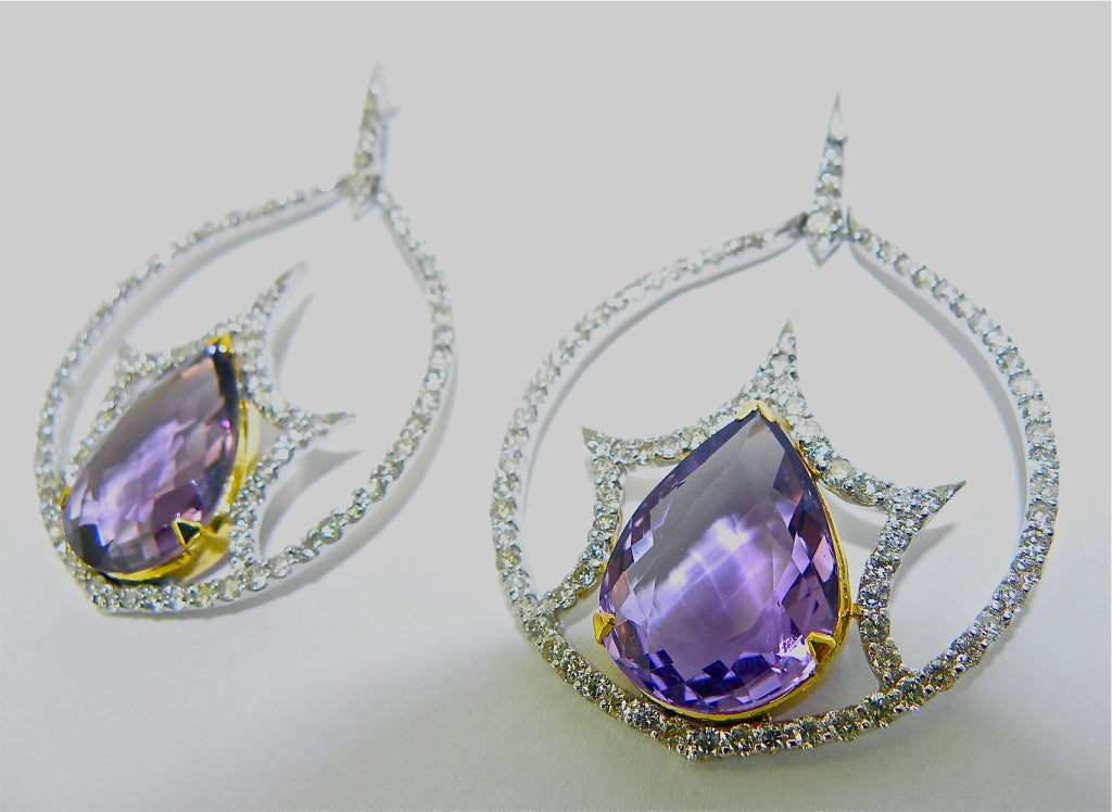 Amethyst and diamonds door knocker earrings