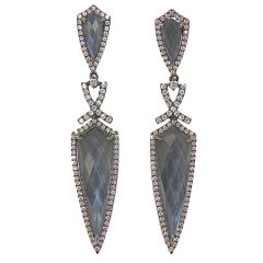 Hematite , white topaz and diamond earrings