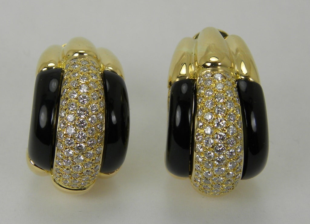 18 k gold signed Zolotas  and diamond earrings Pave' set