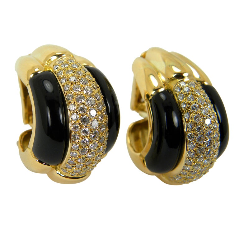 Zolotas 1960's original black onyx and diamond earrings For Sale