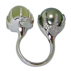 Moonstone and Tahitian pearl ring