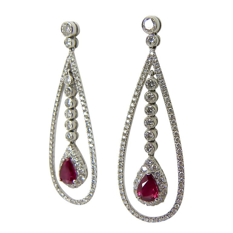 drop Ruby and Diamond earrings For Sale