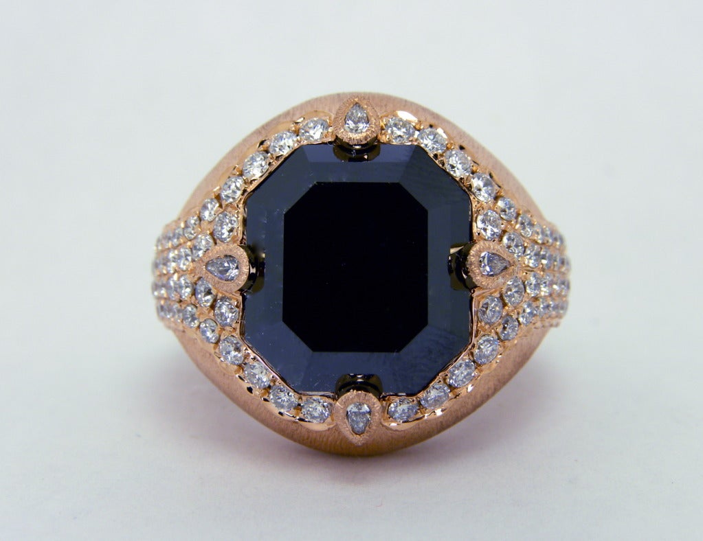 Modern Black and White Diamond Gold Ring