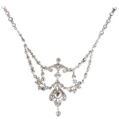Antique Victorian Platinum, Pearl and Diamond Necklace