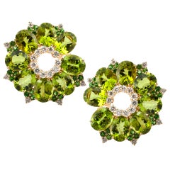 Peridot, Tsavorite and Diamond Earrings