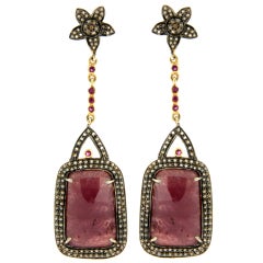 Pave Diamond Sapphire Slice Earrings