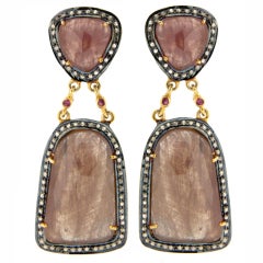 Pave Diamond Sapphire Slice Earrings
