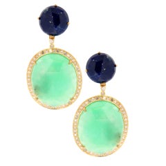 Diamond, Lapis and Chrysoprase Double Drop Earrings