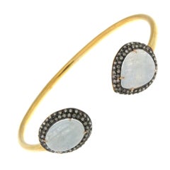 Pave Diamond and Sapphire Open Bangle