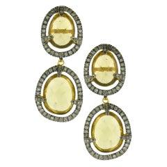 Diamond and Citrine Oval Frame Double Drop Earrings