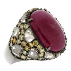 Diamond and Diamond Slice with Oval Ruby  Ring