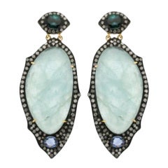 Diamond and Aquamarine Drop Earrings