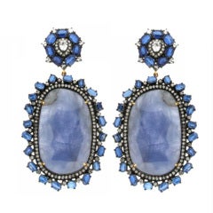 Pave Diamond Frame, Kyanite and Tanzanite Flower Earrings