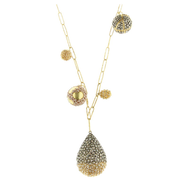 Pave Diamond Encrusted Beads on Chain Link Necklace at 1stdibs
