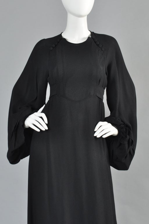 Ossie Clark Moss Crepe Blouson Sleeve Evening Gown In Excellent Condition In Yucca Valley, CA