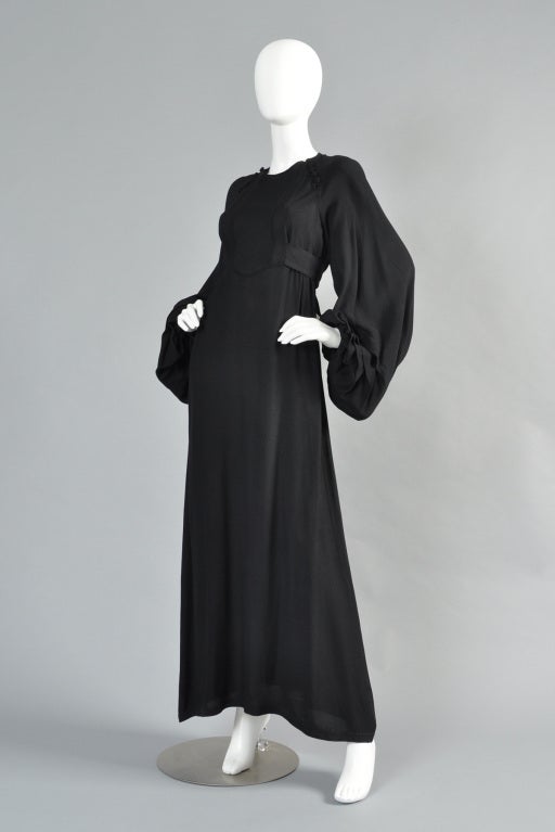 Ossie Clark Moss Crepe Blouson Sleeve Evening Gown 1