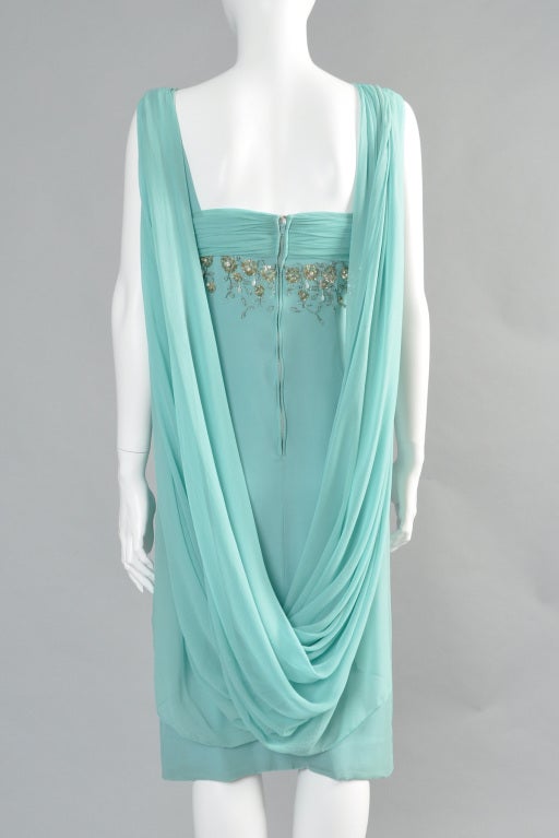 1950s Silk Chiffon Beaded Cape Dress 5