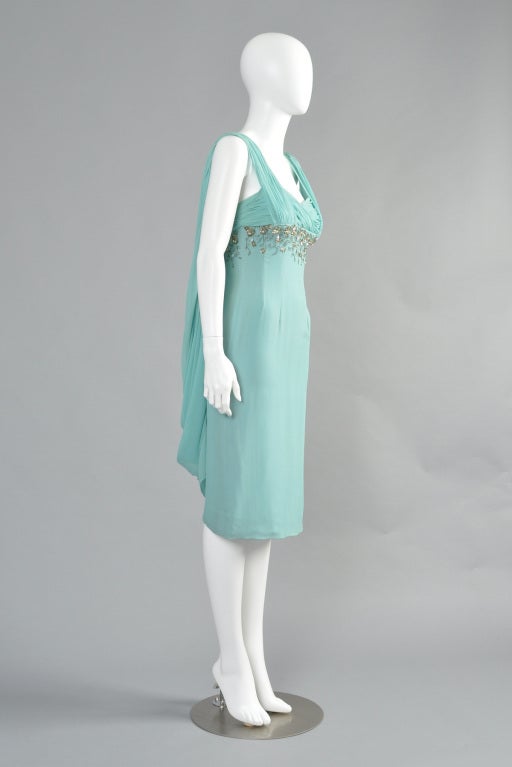 1950s Silk Chiffon Beaded Cape Dress 1