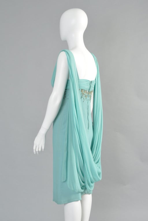 1950s Silk Chiffon Beaded Cape Dress 4