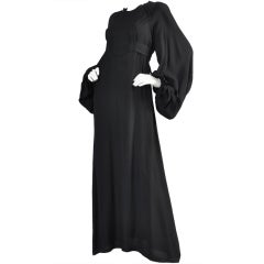 Ossie Clark Moss Crepe Blouson Sleeve Evening Gown