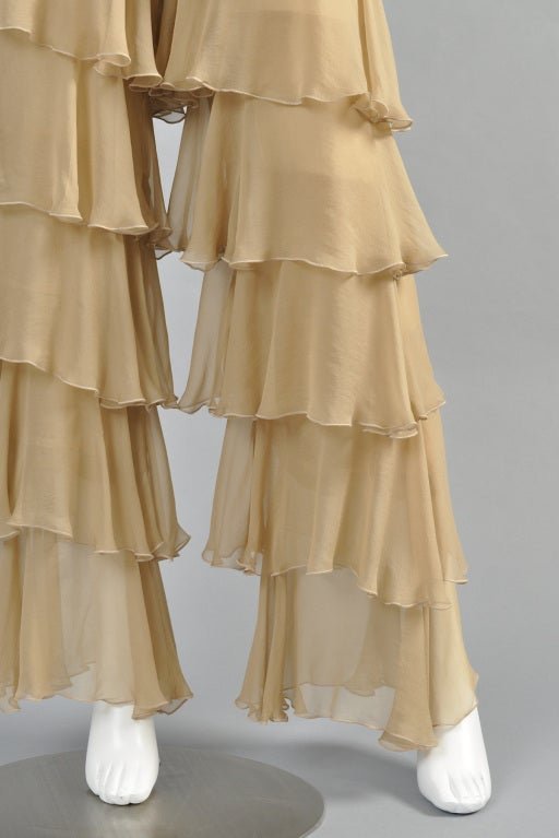 Valentino Silk Tiered Ruffle Trousers In Excellent Condition In Yucca Valley, CA