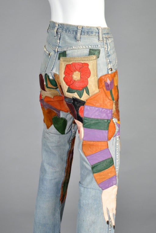 1960s Custom Patchwork Leather Wrangler Jeans 3
