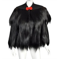 Vintage Deadstock 1930s Monkey Fur Coat with Capelet + Bakelite Clasp