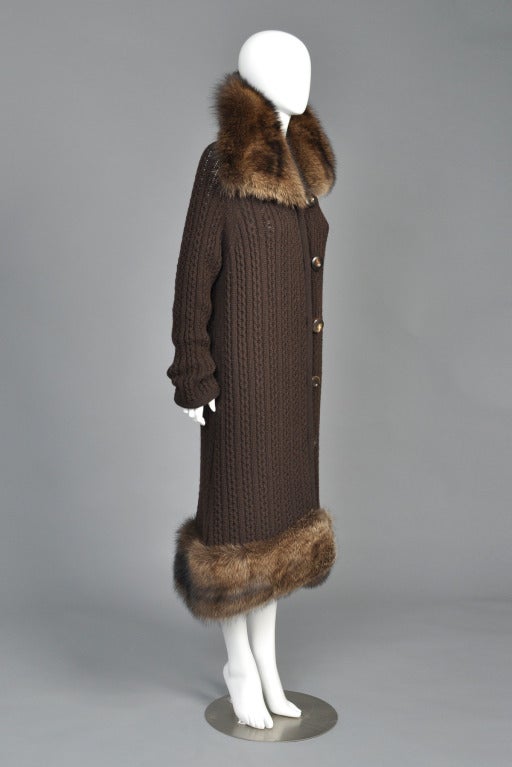 Women's Oscar de la Renta Cashmere + Fisher Fur Sweater Coat