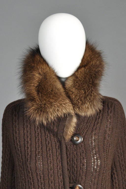 Oscar de la Renta Cashmere + Fisher Fur Sweater Coat 4