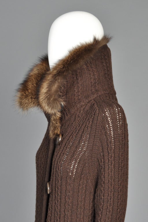 Oscar de la Renta Cashmere + Fisher Fur Sweater Coat 5