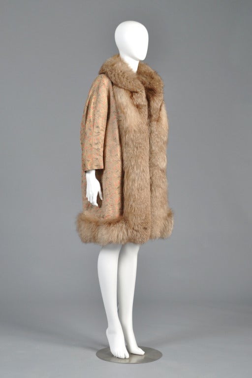 Pierre Balmain Haute Couture Brocade + Fox Fur Coat