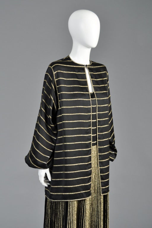 Gucci 1970s Pleated Silk & Lamé Evening Gown with Jacket 1