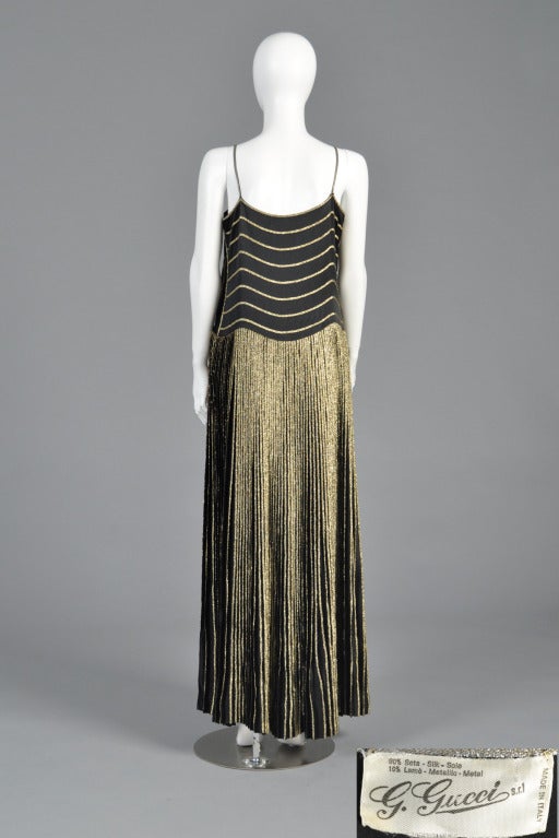 Gucci 1970s Pleated Silk & Lamé Evening Gown with Jacket 5