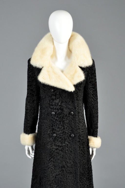 1960s Broadtail + Mink Fur Maxi Coat In Excellent Condition In Yucca Valley, CA