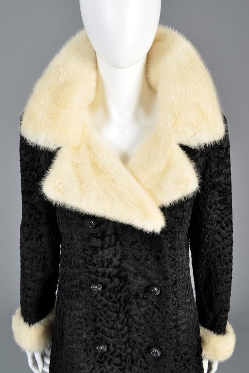 Women's 1960s Broadtail + Mink Fur Maxi Coat