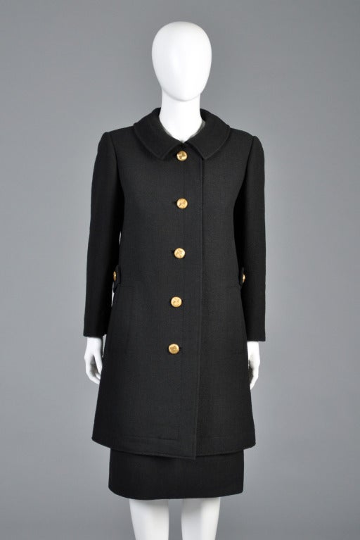 Black Jeanne Lanvin 1960s Coat + Skirt For Sale