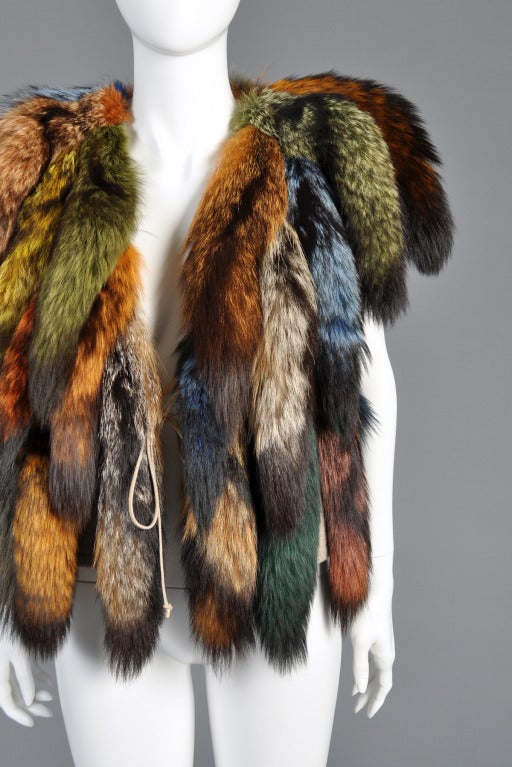 Don Kline Rainbow Fox Tail Vest In Excellent Condition In Yucca Valley, CA