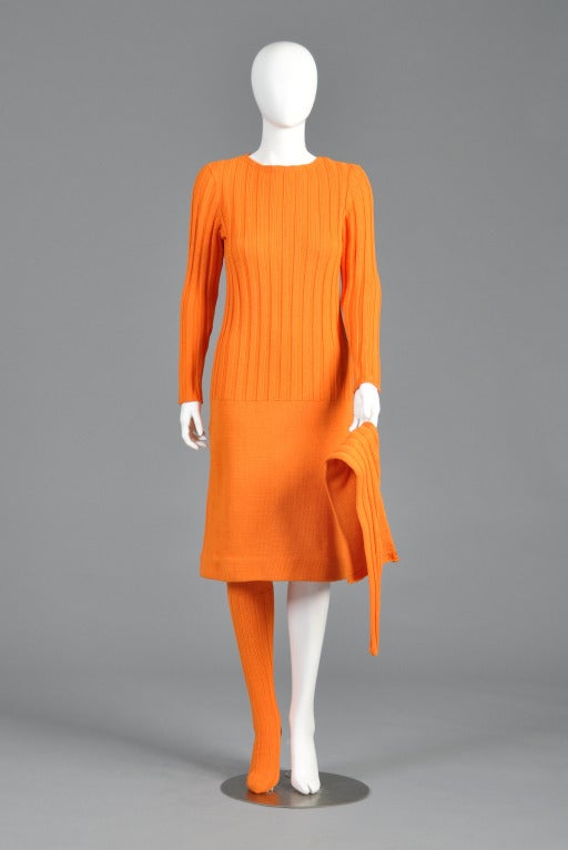 Rudi Gernreich 1960s Wool Dress + Stockings In Excellent Condition For Sale In Yucca Valley, CA