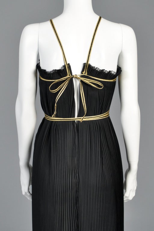 1970s Valentino Black + Gold Pleated Column Gown 4