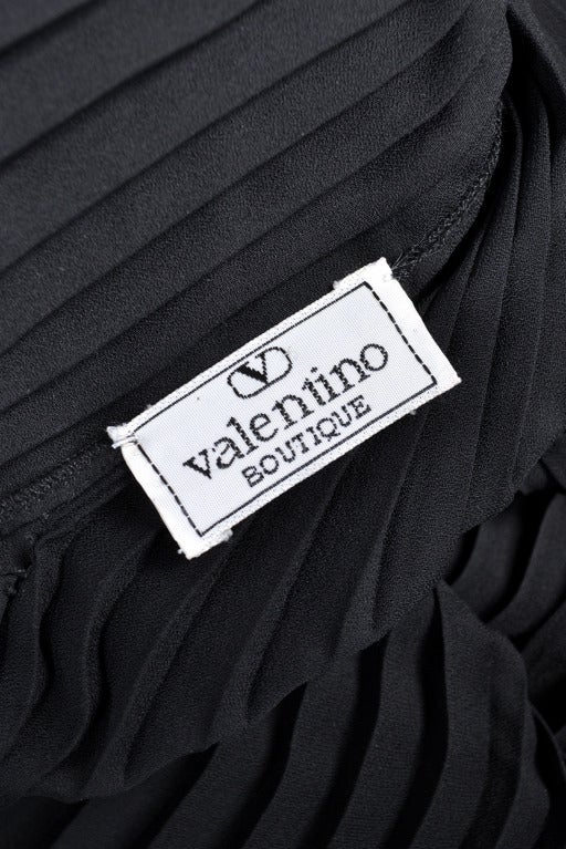 1970s Valentino Black + Gold Pleated Column Gown 5