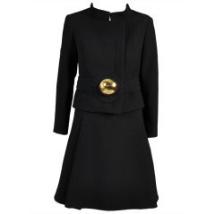 Pierre Cardin 1960s Wool Suit with Gold Brooch