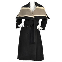 Vintage Christian Dior 1950s Wool Coat with Massive Caped Collar