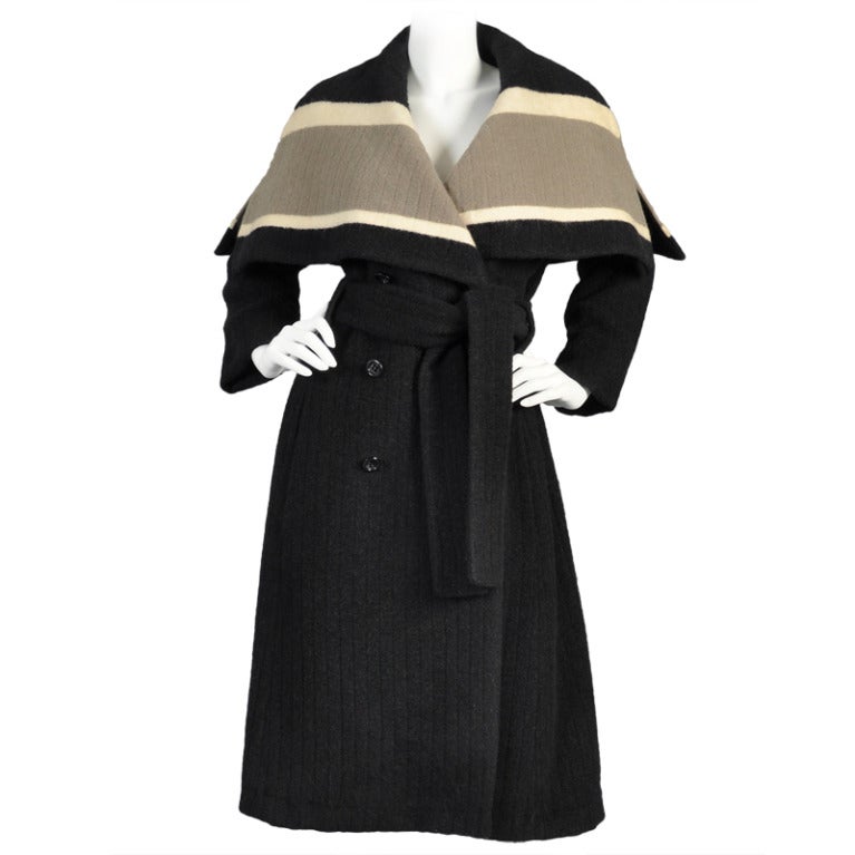 Christian Dior 1950s Wool Coat with Massive Caped Collar